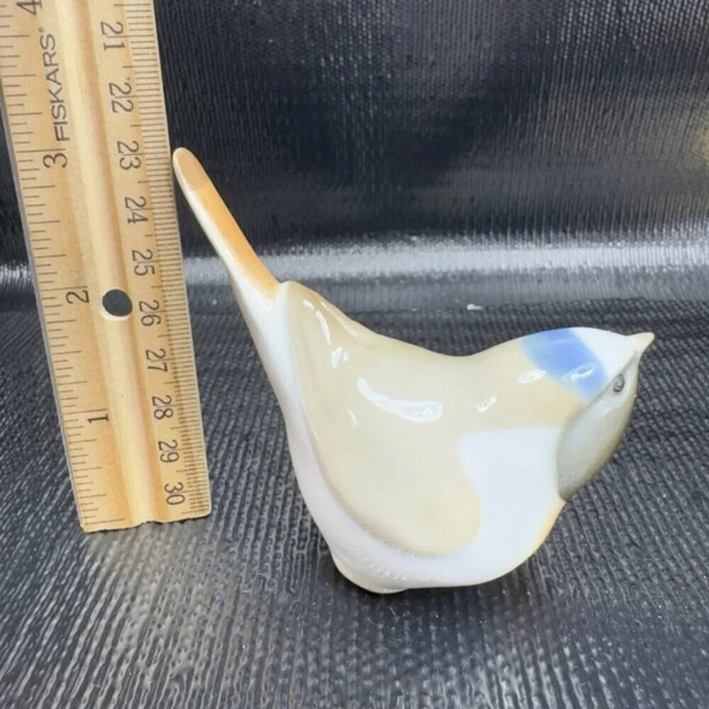 Lomonosov Sitting White Blue Multicolored Bird Longtailed Tit‎ Figurine USSR VTG